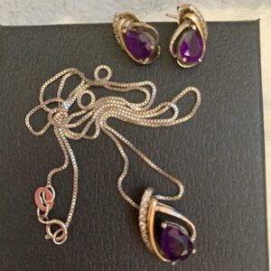 Elegant Silver & Gold Diamond Assent Amethyst Set